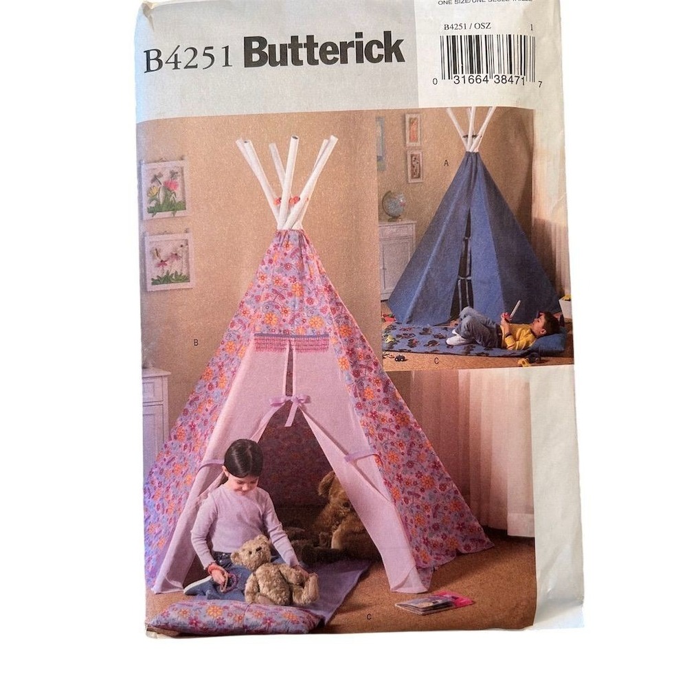 VTG Y2K Butterick Child's Teepee & Mat Sewing Pattern Play Tent Unisex Kidcore